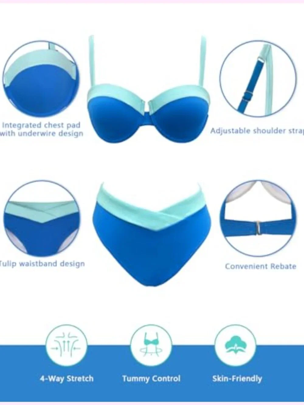 High Waisted Push Up Bikini Set with Underwire Tummy Control